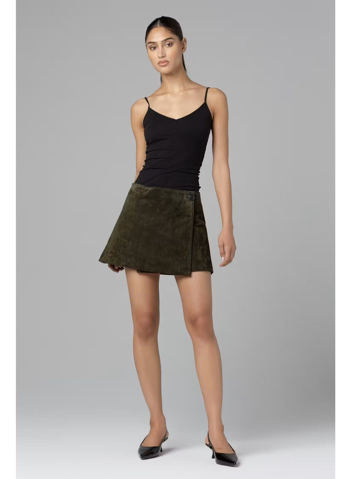 Real Suede Mini Skirt in Spicy Herbs — view 1