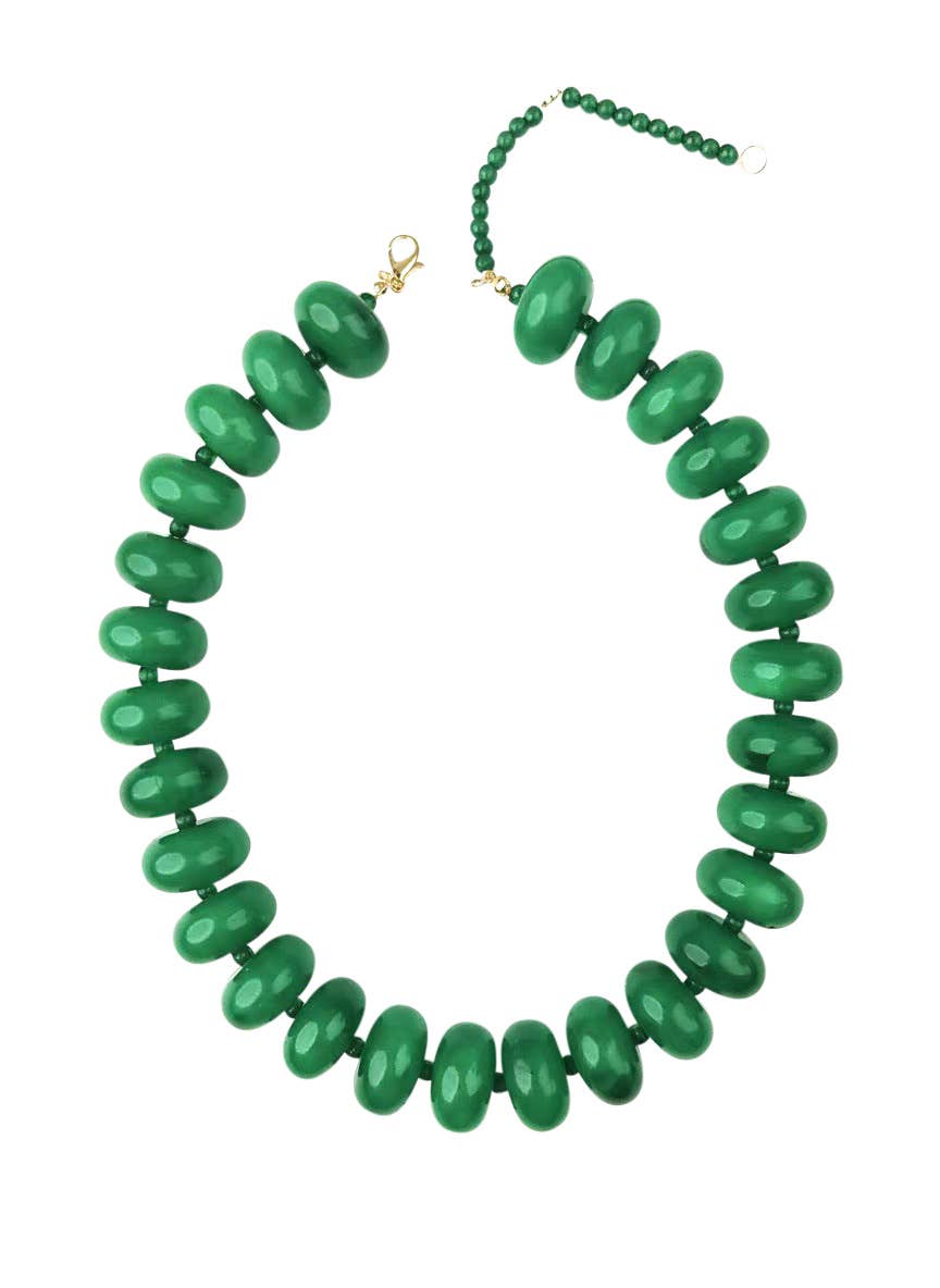 Bailey Chunky Beaded Necklace in Green — front view