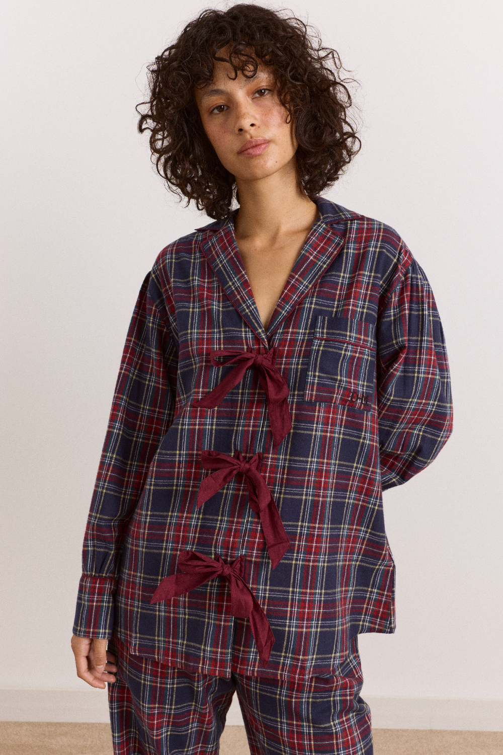 Antonella Flannel Pyjama Set in Tawny Check - view 3