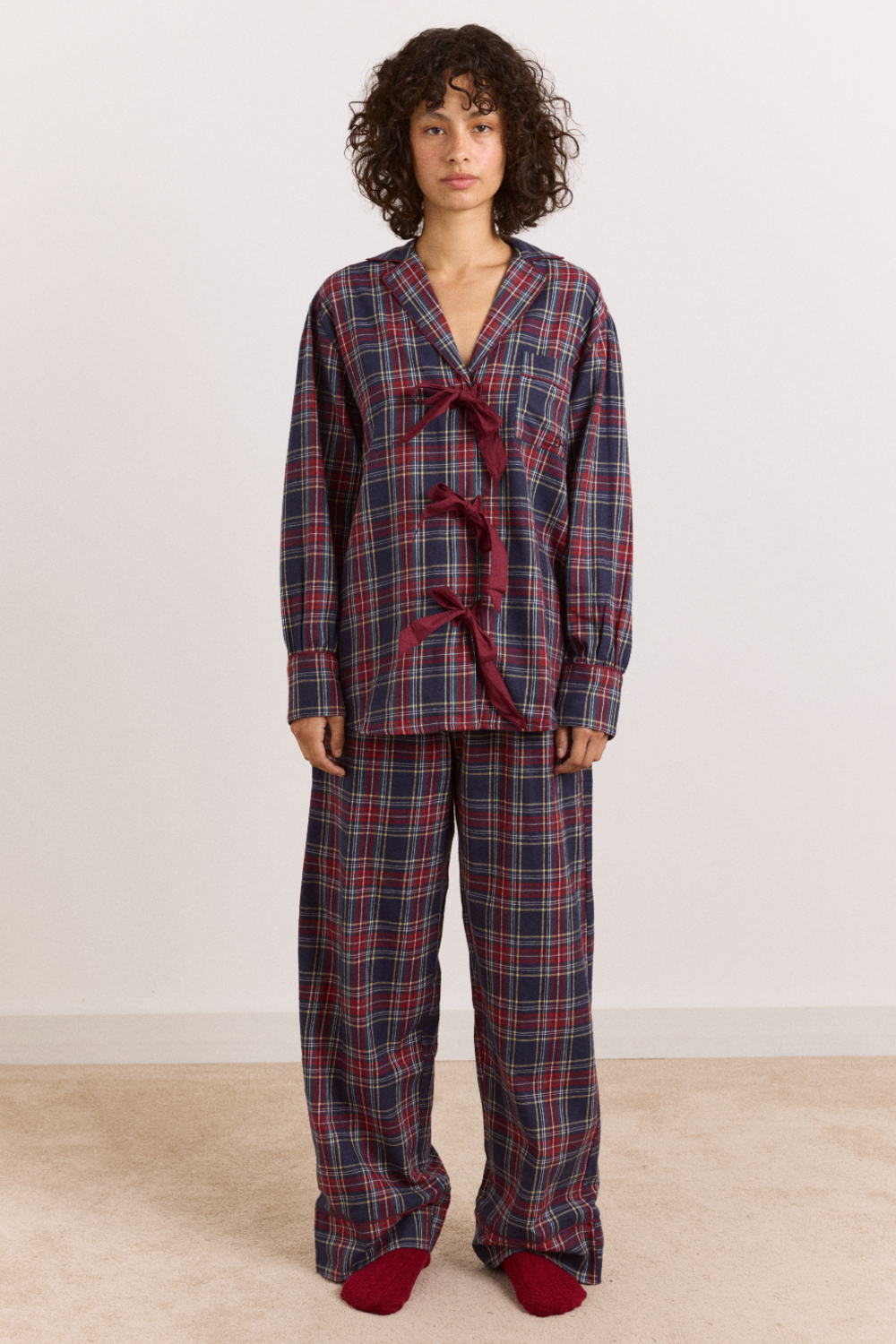 Antonella Flannel Pyjama Set in Tawny Check - view 2