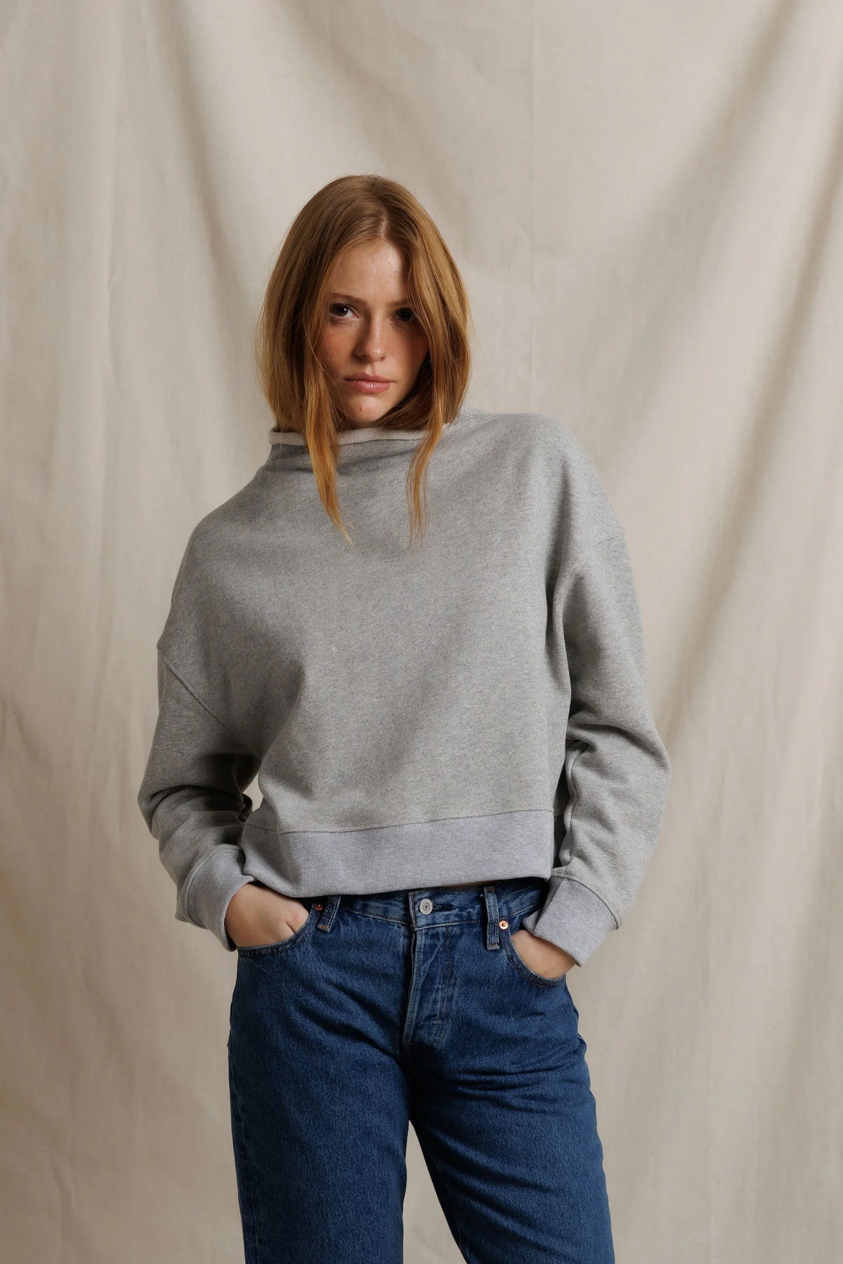 Perfect White Tee Arden Mock Neck Sweatshirt in Heather Grey, view 5