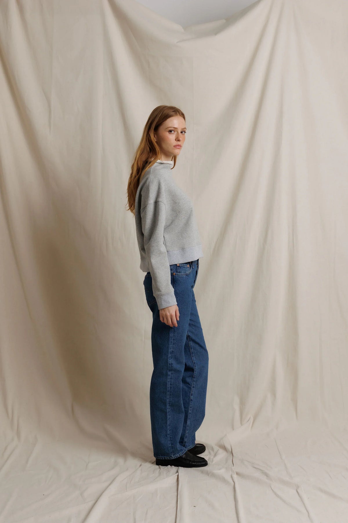 Perfect White Tee Arden Mock Neck Sweatshirt in Heather Grey, view 2