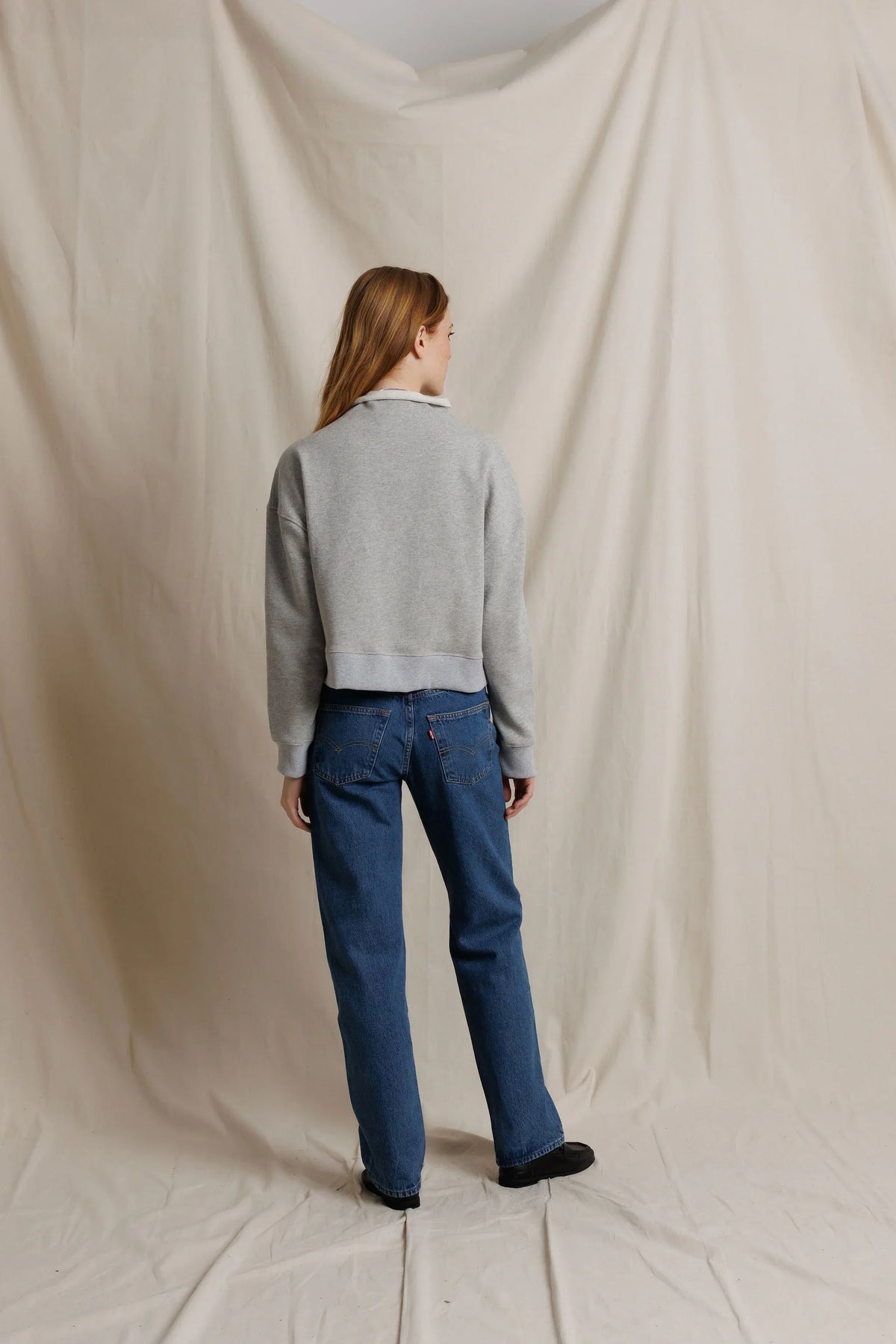 Perfect White Tee Arden Mock Neck Sweatshirt in Heather Grey, view 3