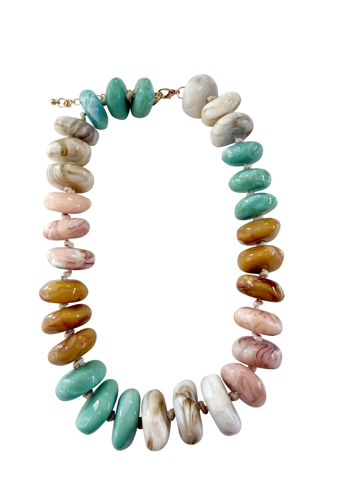 Delray Chunky Beaded Necklace in Tan Mint — front view