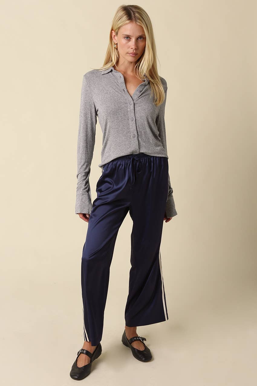 Elena Long Sleeve Henley Knit Top in Heather Grey — full length