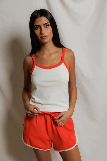 Cherry Cotton Jersey Ringer Tank in Ivory/Clementine
