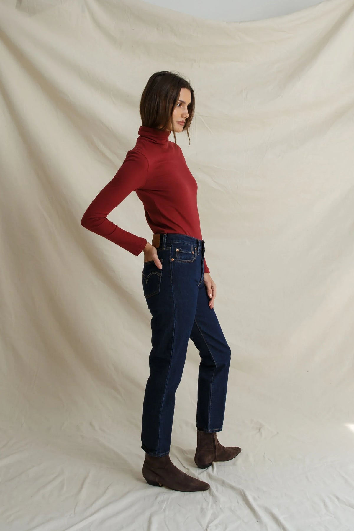 Cindy Long Sleeve Turtleneck in Ruby Red - view 2