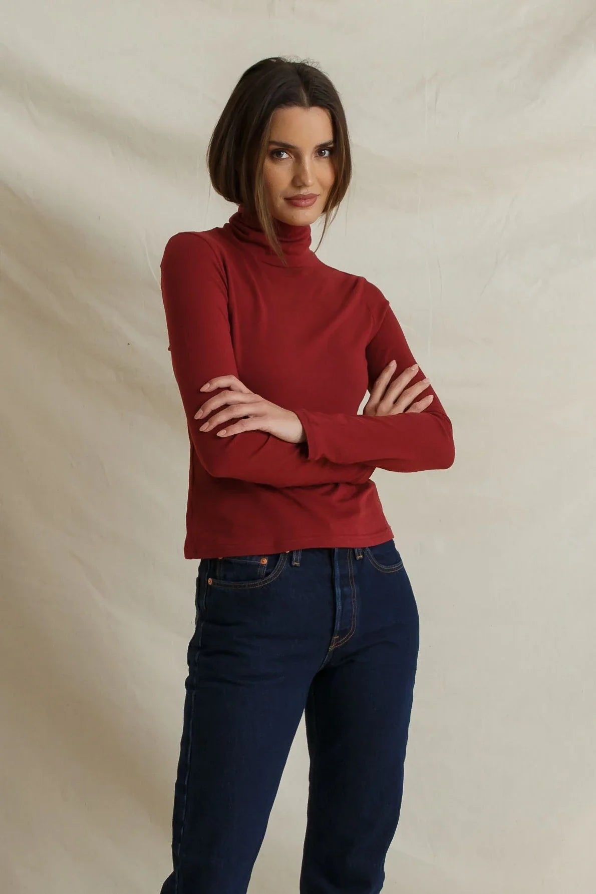 Cindy Long Sleeve Turtleneck in Ruby Red - view 4