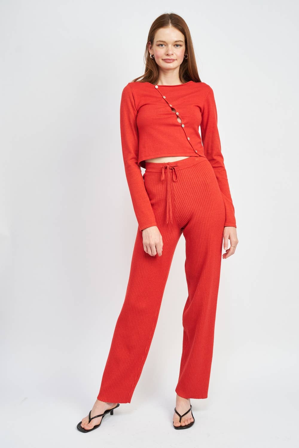 Long Sleeve Asymmetric Button Up Top in Rust