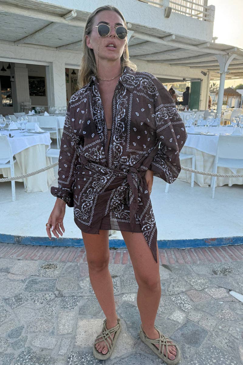 Paisley Shirt and Skirt Set in Red — side view