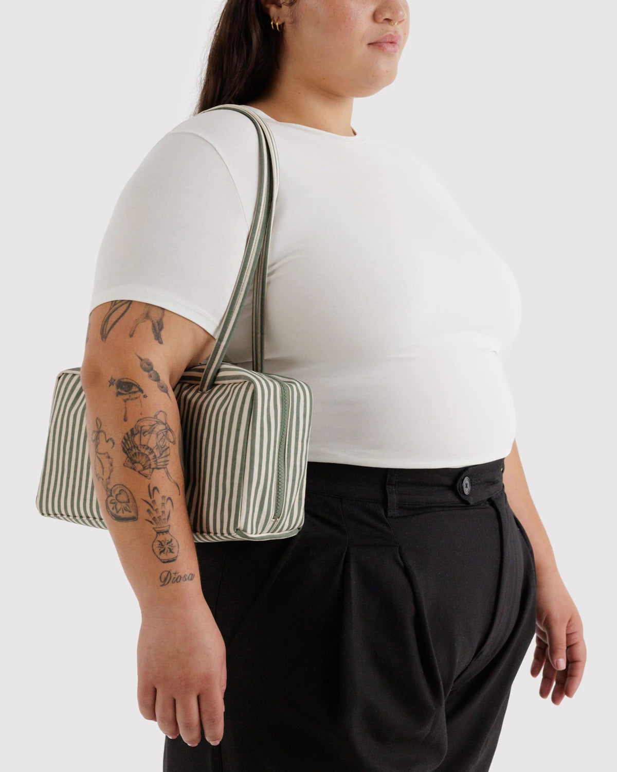 Nylon Bowler Bag in Sage Stripe