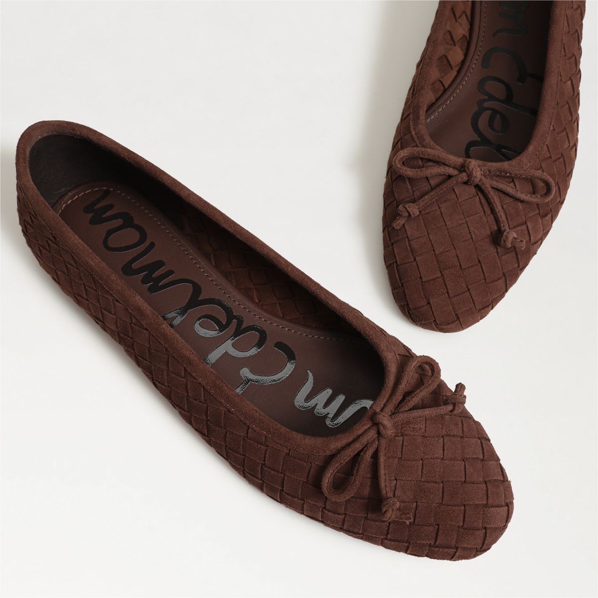 Ruthie Woven Ballet Flat in Ande Brown by Sam Edelman — close-up of the basketweave suede