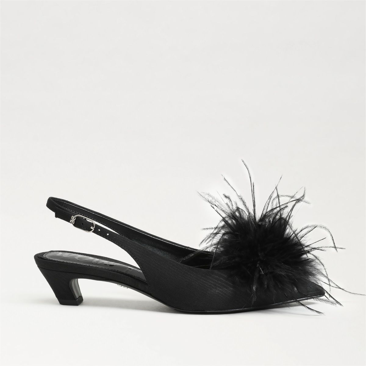 Finch Feather Slingback Pump in Black by Sam Edelman — side profile showing the kitten heel