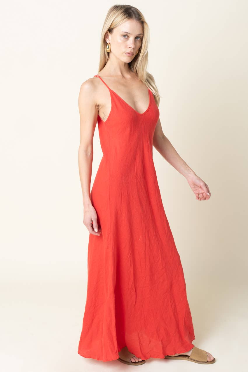 Adeline Flowy Linen Maxi Dress in White by Olivaceous, view 11