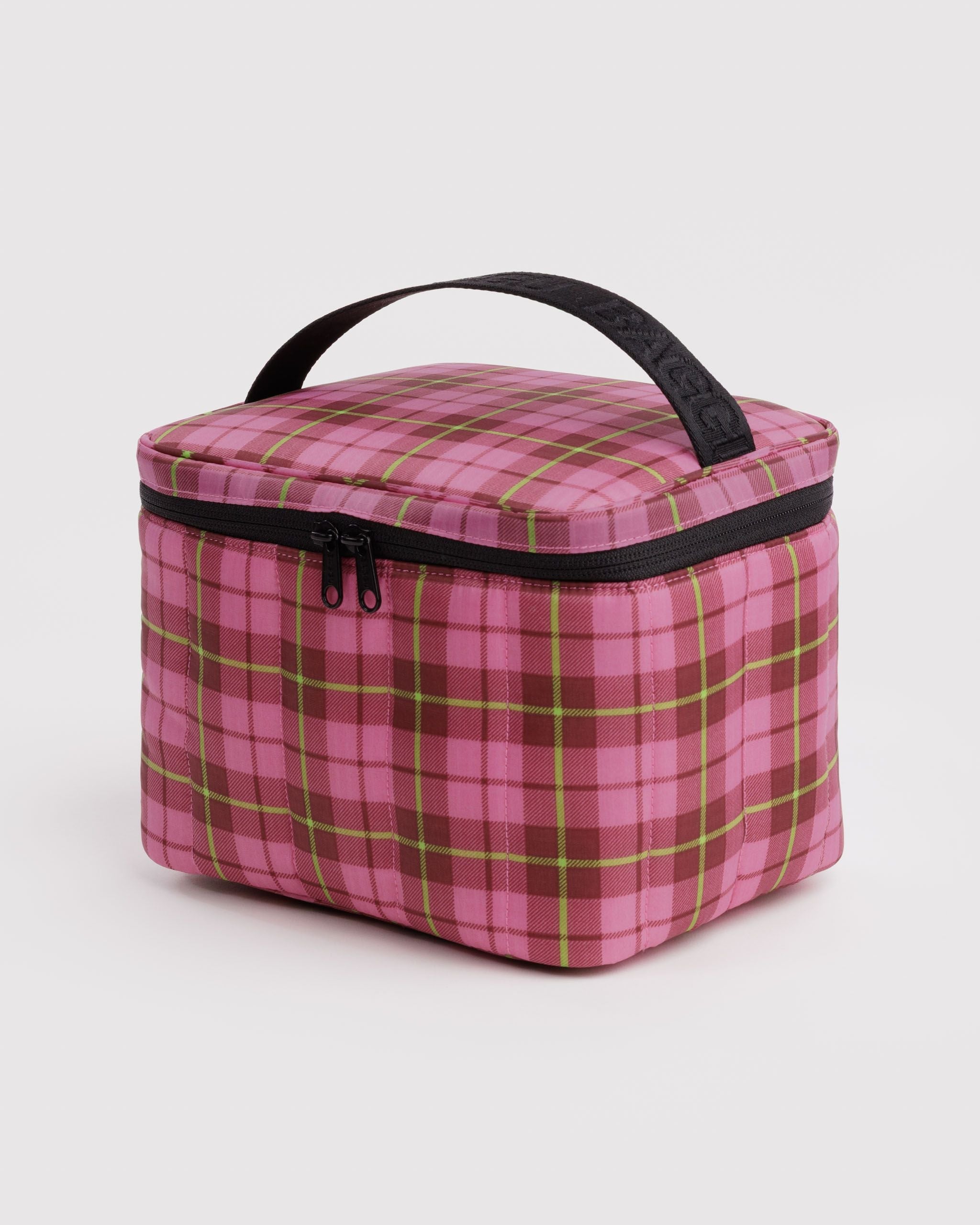 Baggu Puffy Lunch Bag in Azalea Pink Tartan — view 1