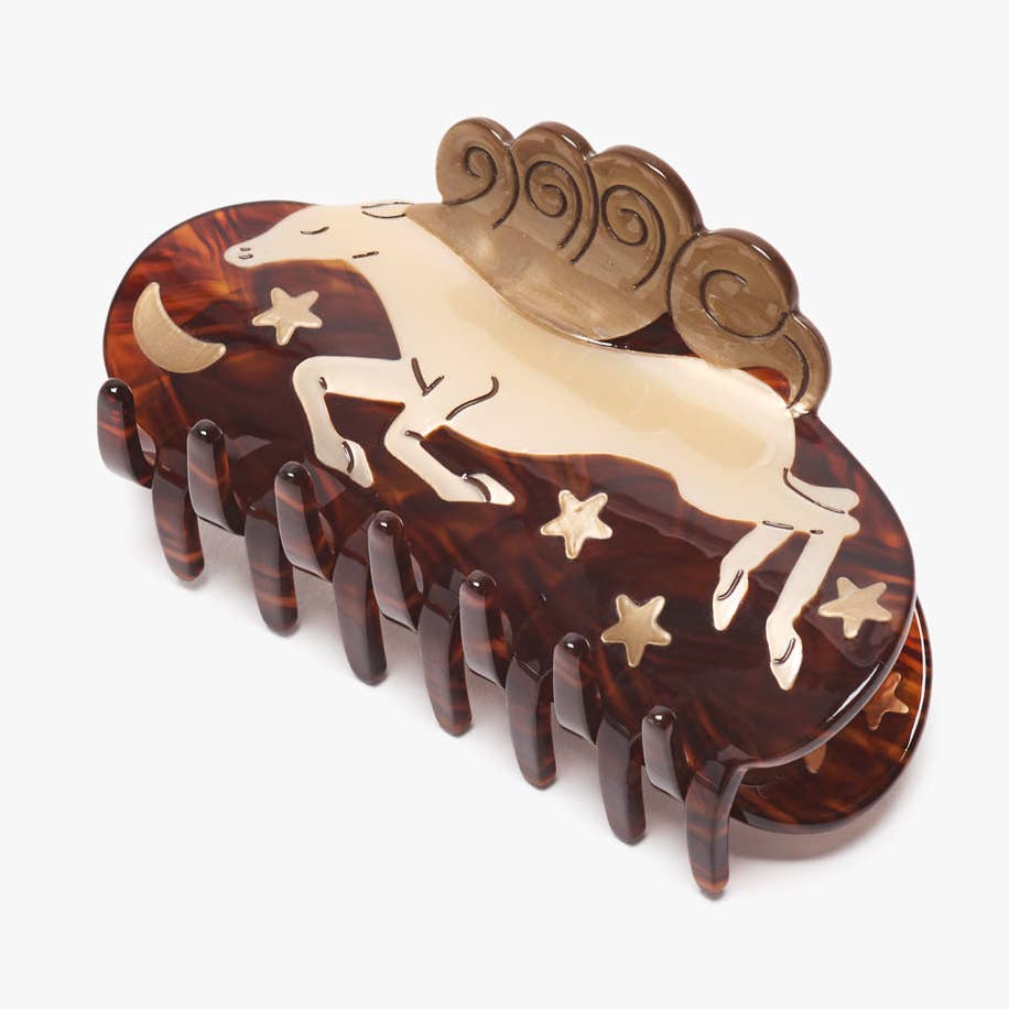 Wild At Heart White Horse Moon Stars Acetate Hair Claw Clip