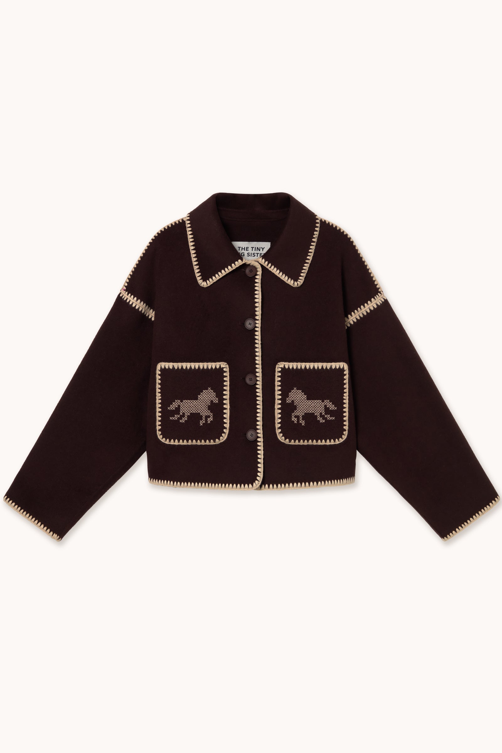 Short Horses Embroidered Coat in Charcoal — The Tiny Big Sister — view 1