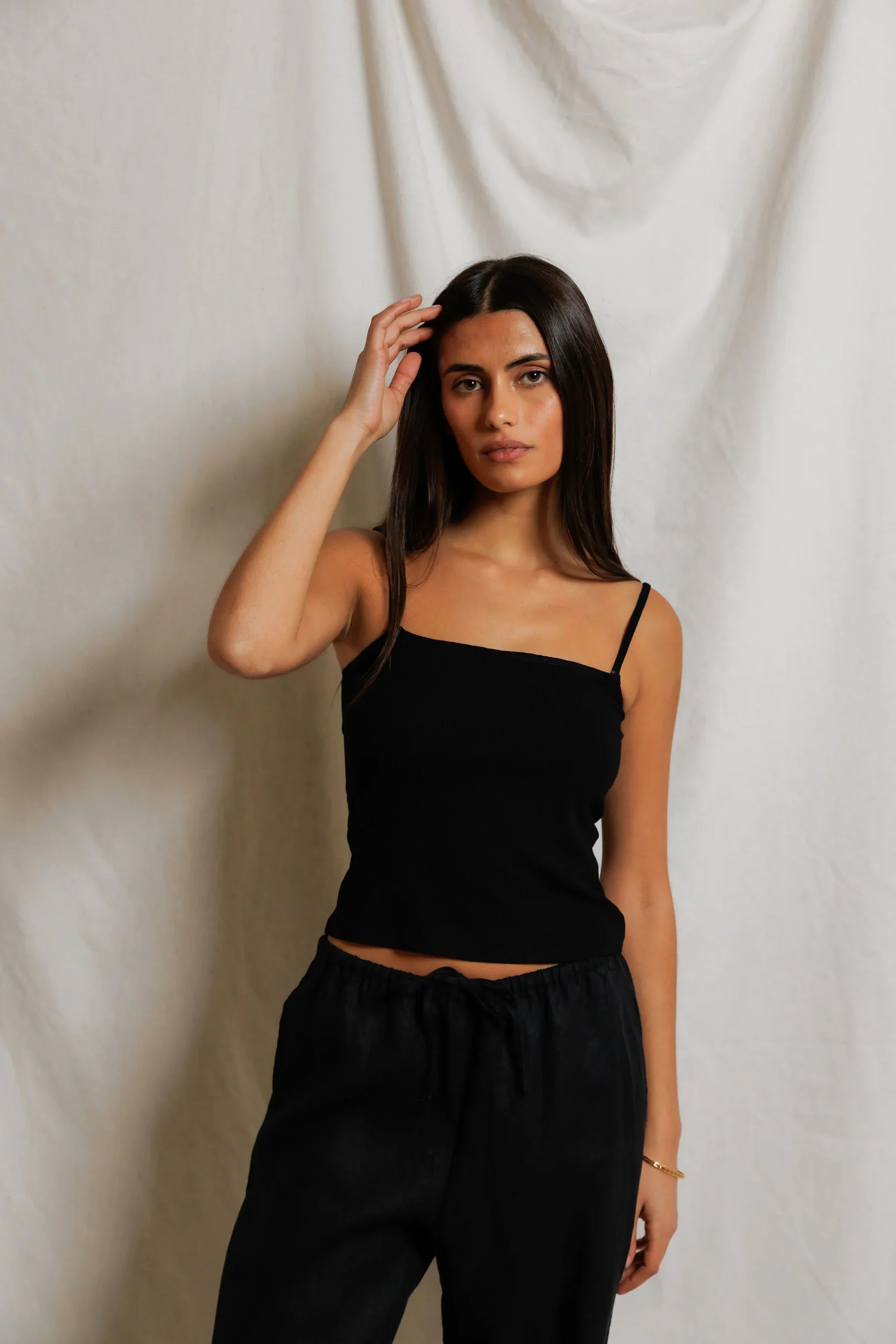 Lucille Ribbed Jersey Tank Top in Black
