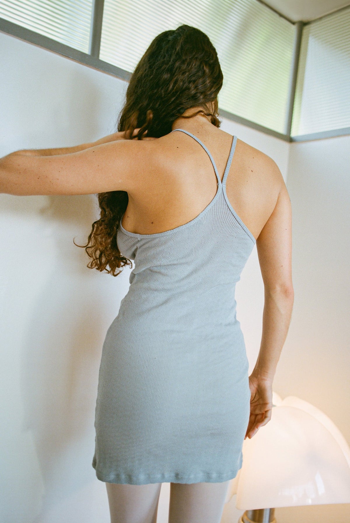Pointelle Miro Mini Dress in Neutral Grey — side view