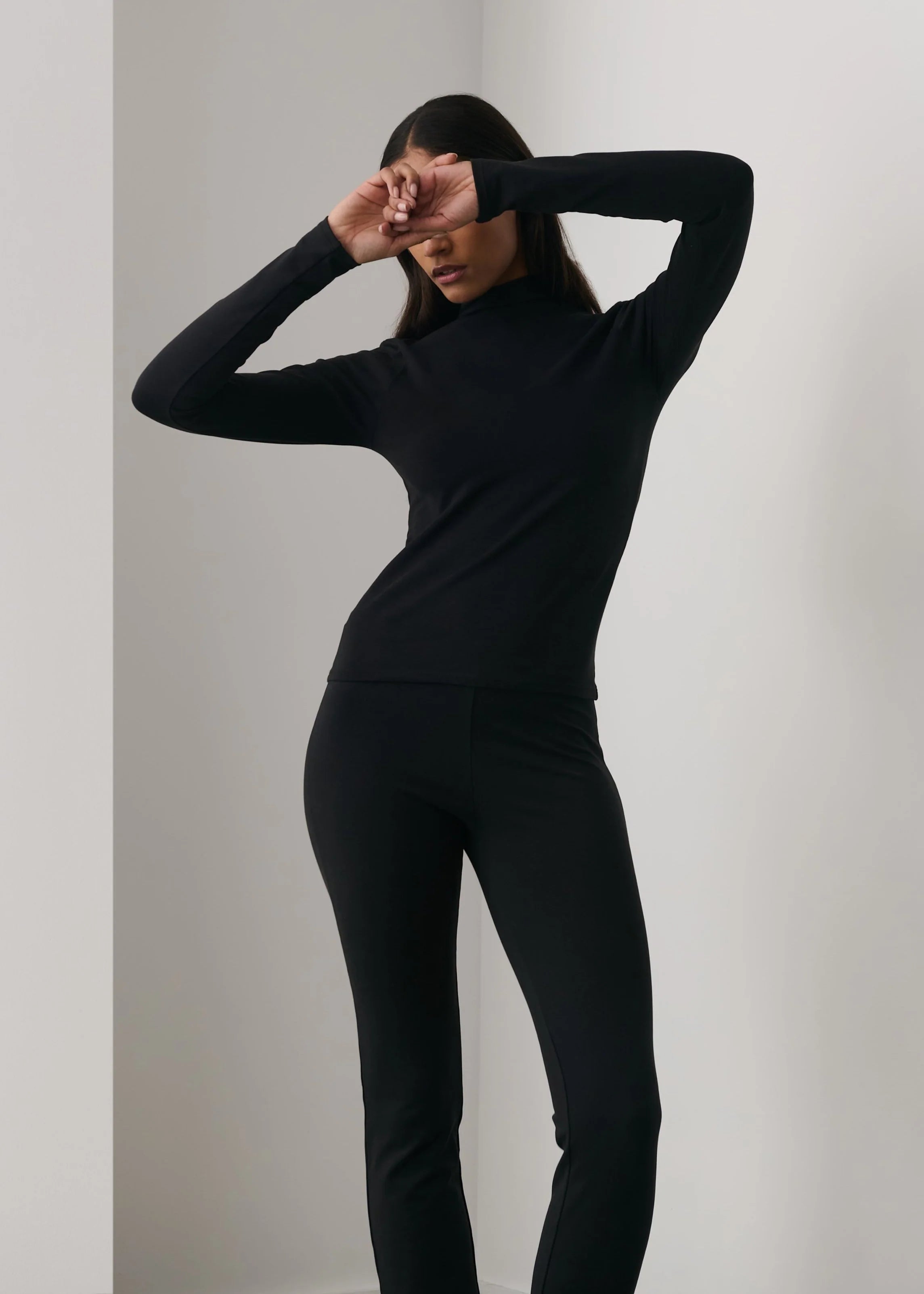 Base Long Sleeve Mock Neck in Black — view 3