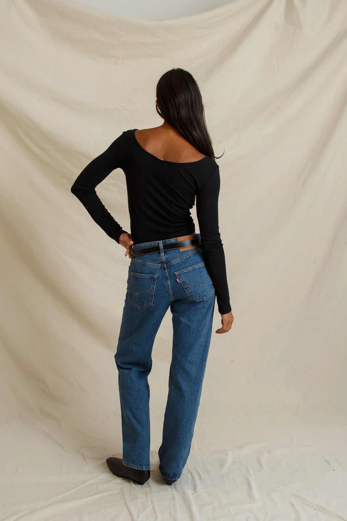 Penelope Rib Scoop Neck Top in True Black - view 5