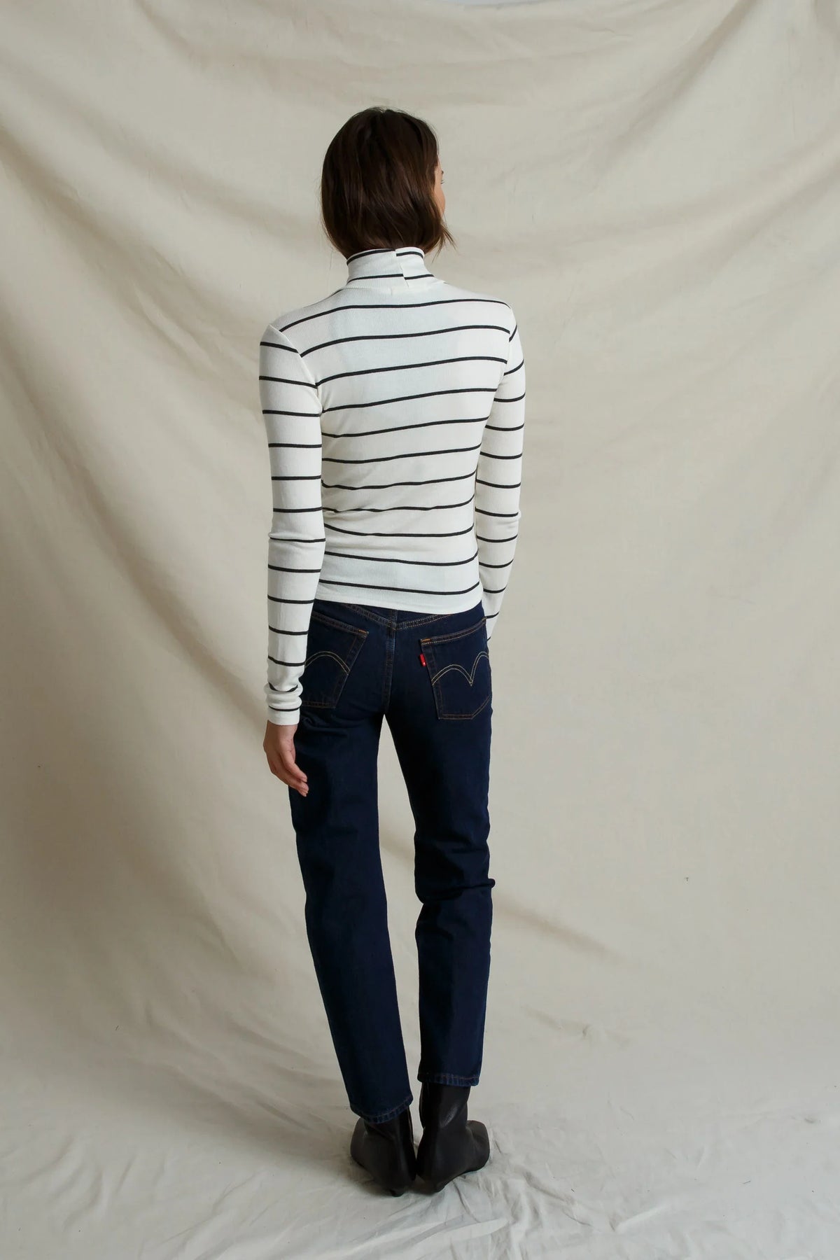 Tati Rib Turtleneck in Natural and Charcoal Stripe - view 5