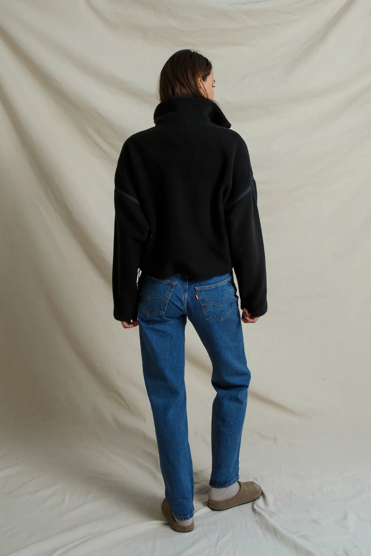 Tristan Sherpa Fleece Half Zip in True Black - view 4