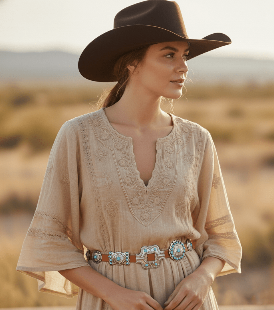 Turquoise Dottie Floral Concho Belt in Black — view 2