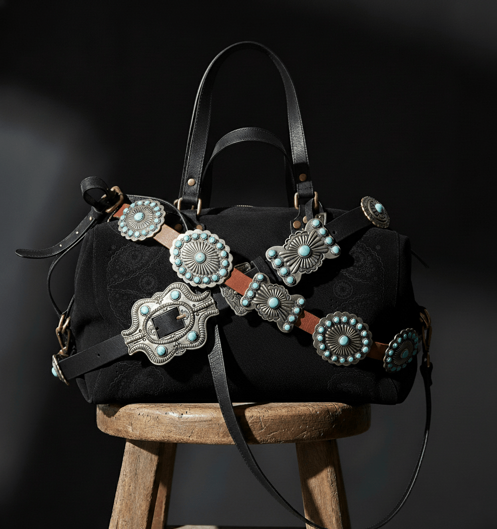 Turquoise Dottie Floral Concho Belt in Black — view 1