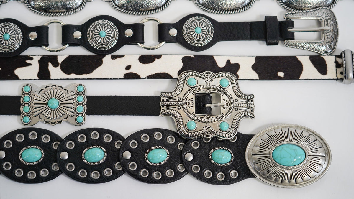 Turquoise Dottie Floral Concho Belt in Black — view 6