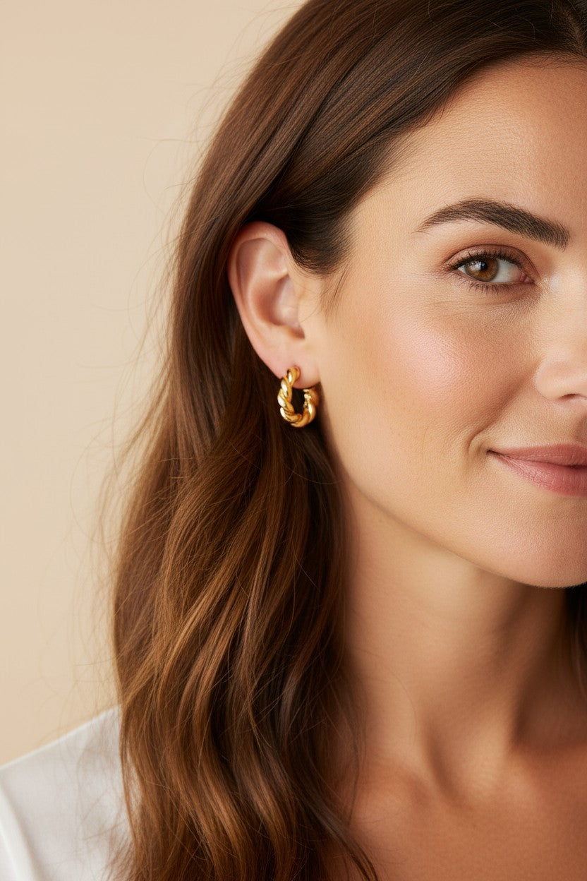 Small Thick Twist Gold Hoop Earrings