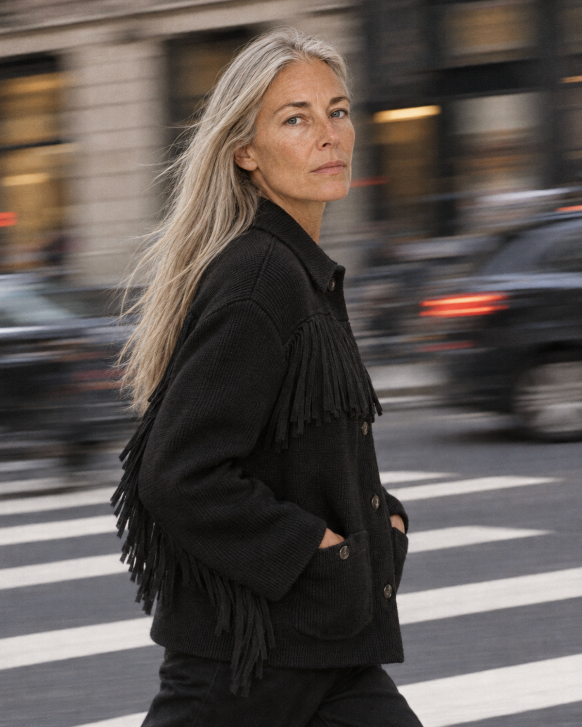 The Western Fringe Sweater Jacket in Black