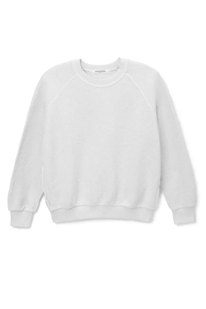 Perfect White Tee Ziggy crew neck sweatshirt in white — flat lay