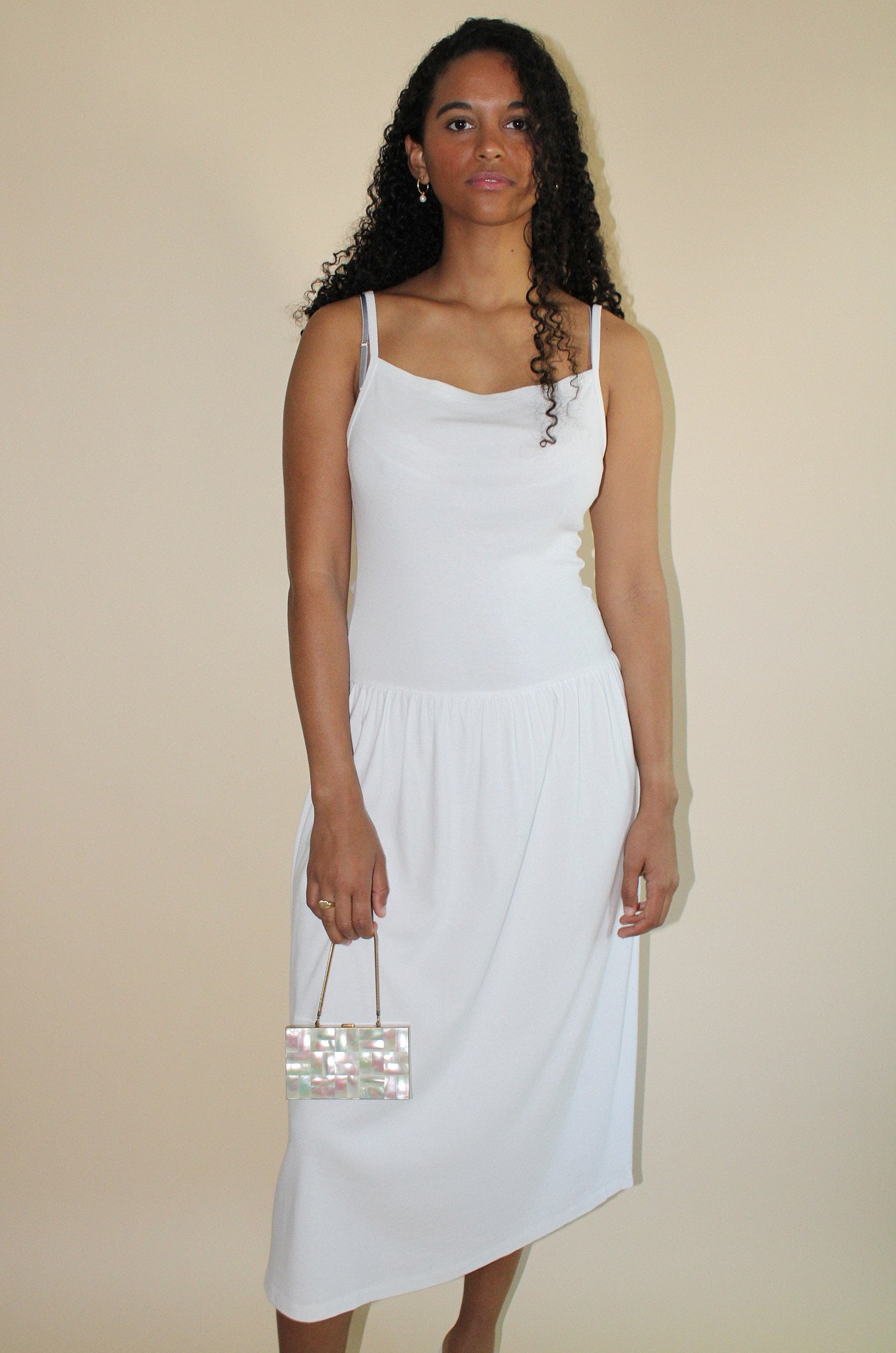 LaPointe Drop Waist Midi Dress in White