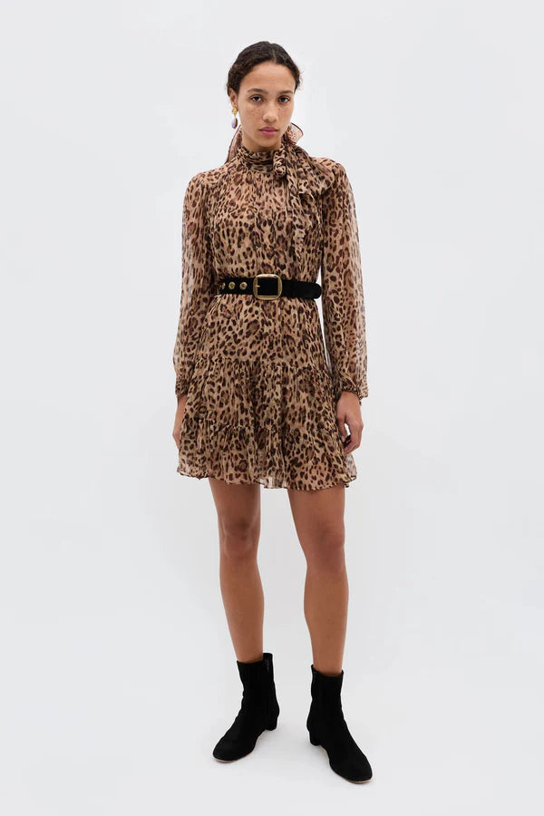 Anaya Mini Dress in Mila Leopard Brown — front view