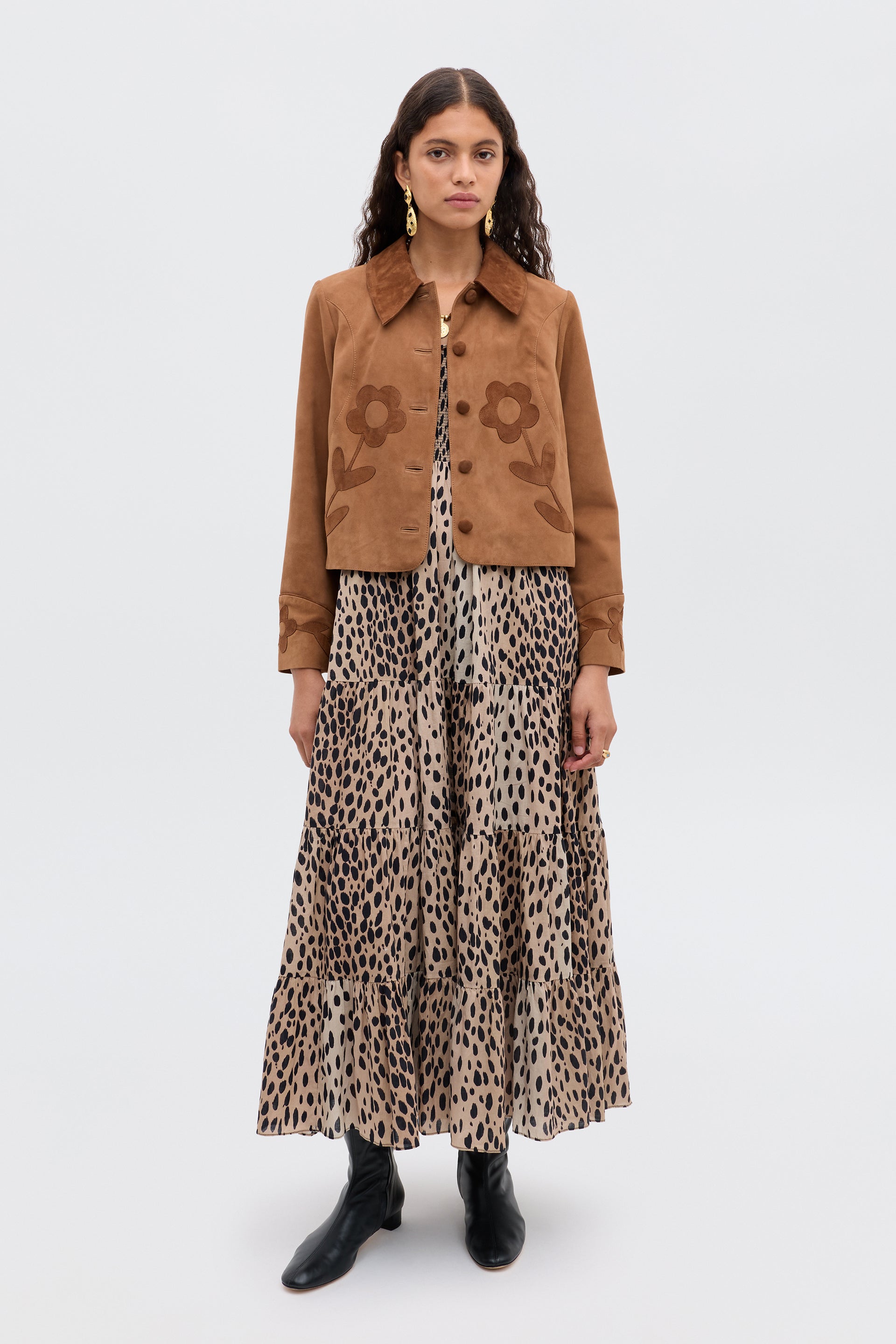 Dionne Jacket in Retro Daisy Applique Tan — view 3