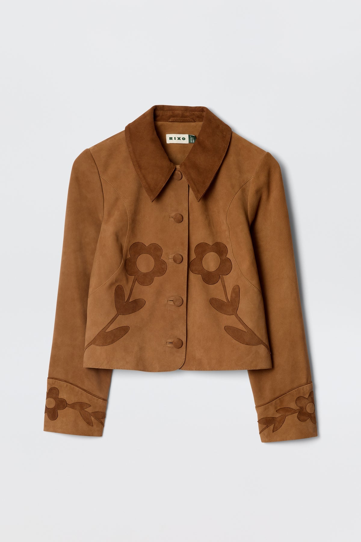 Dionne Jacket in Retro Daisy Applique Tan — front view