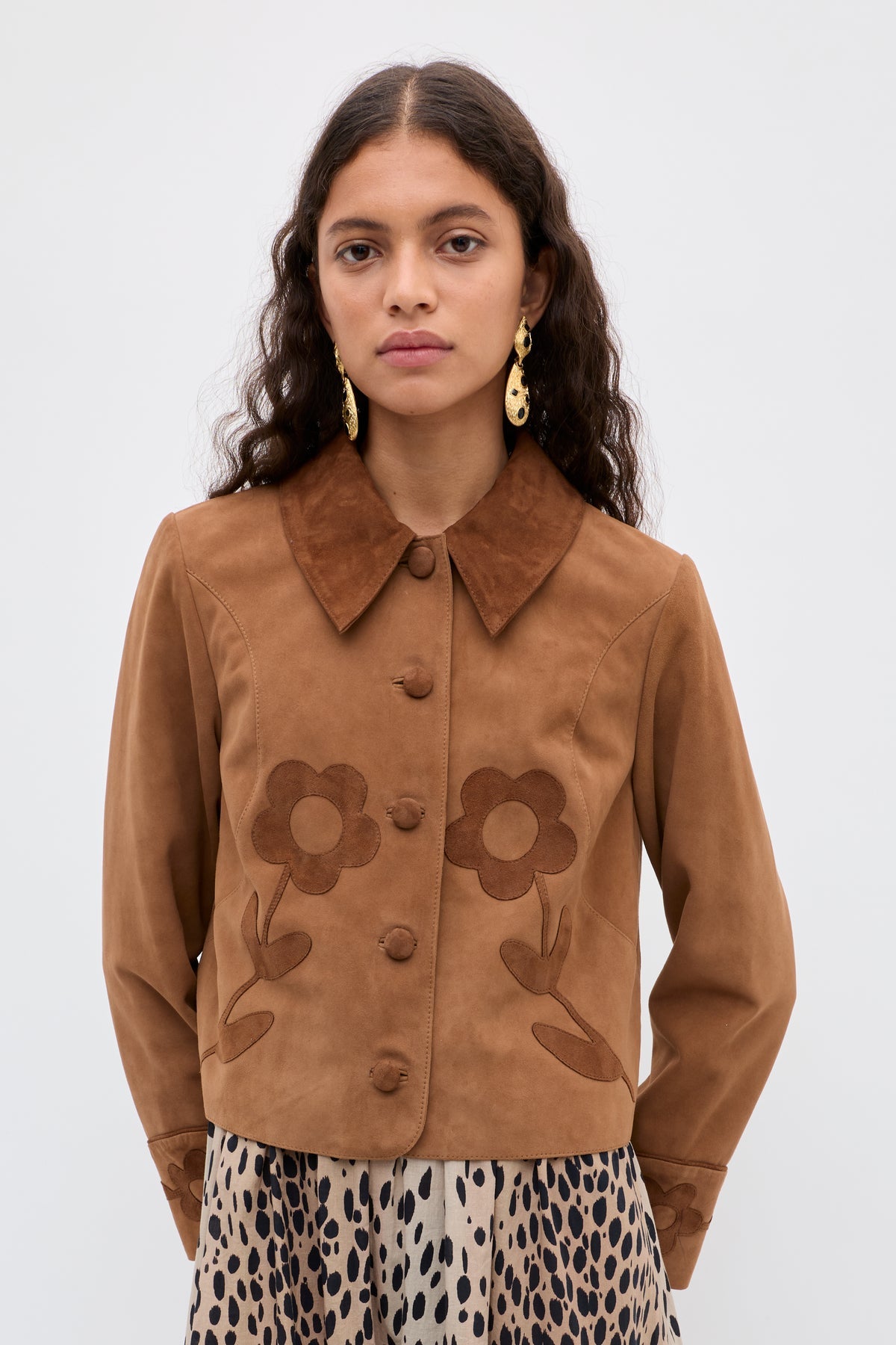 Dionne Jacket in Retro Daisy Applique Tan — view 2
