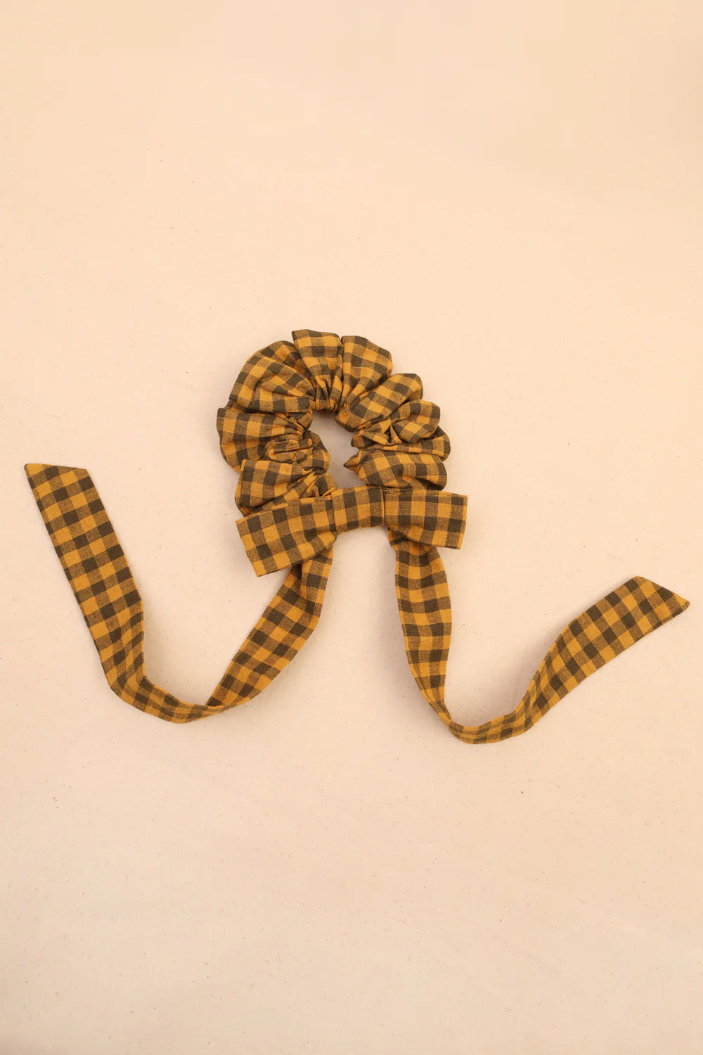 Long Bow Scrunchie in Toffee Gingham