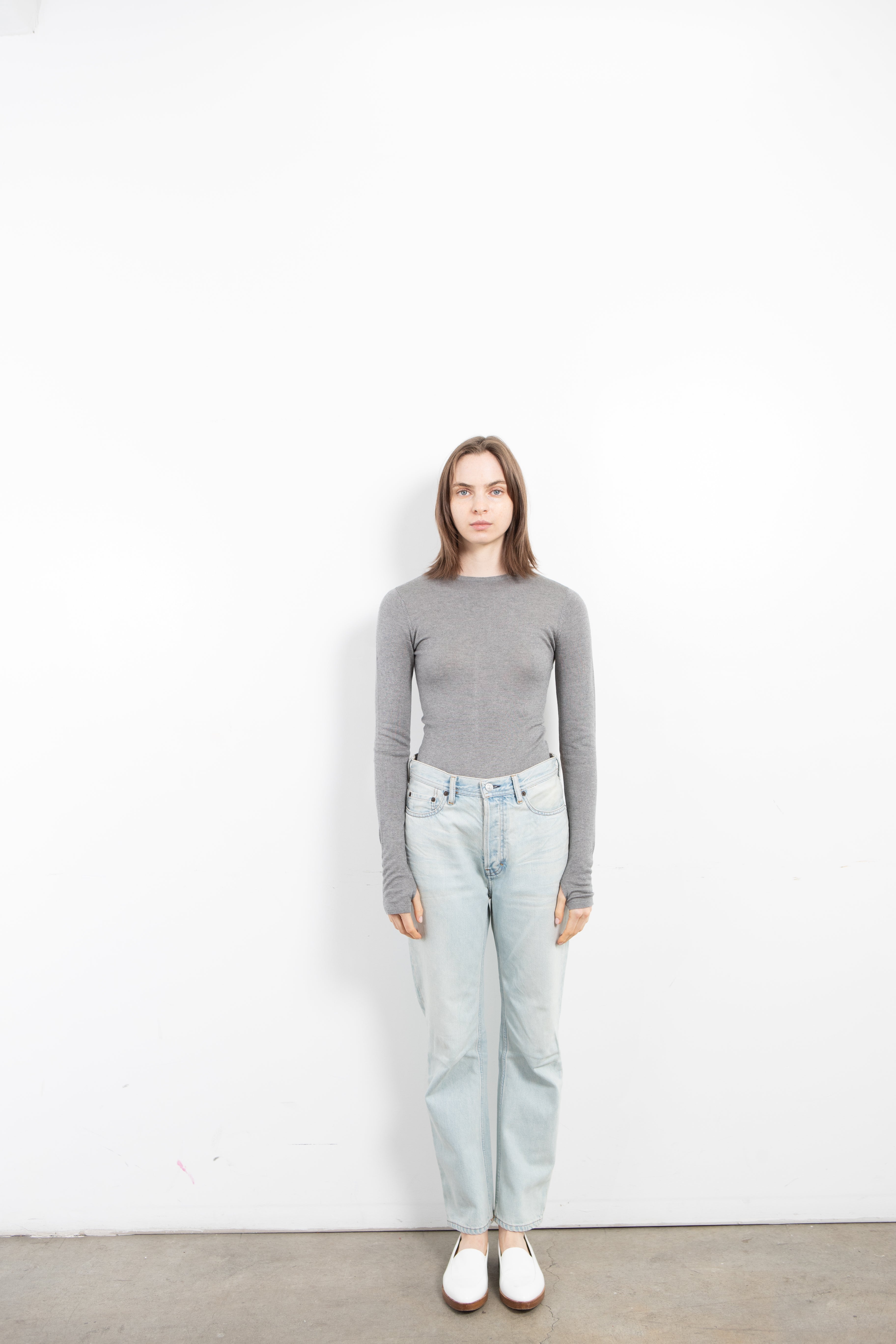 Silk Cashmere Long Sleeve Top in Heather Grey — view 3