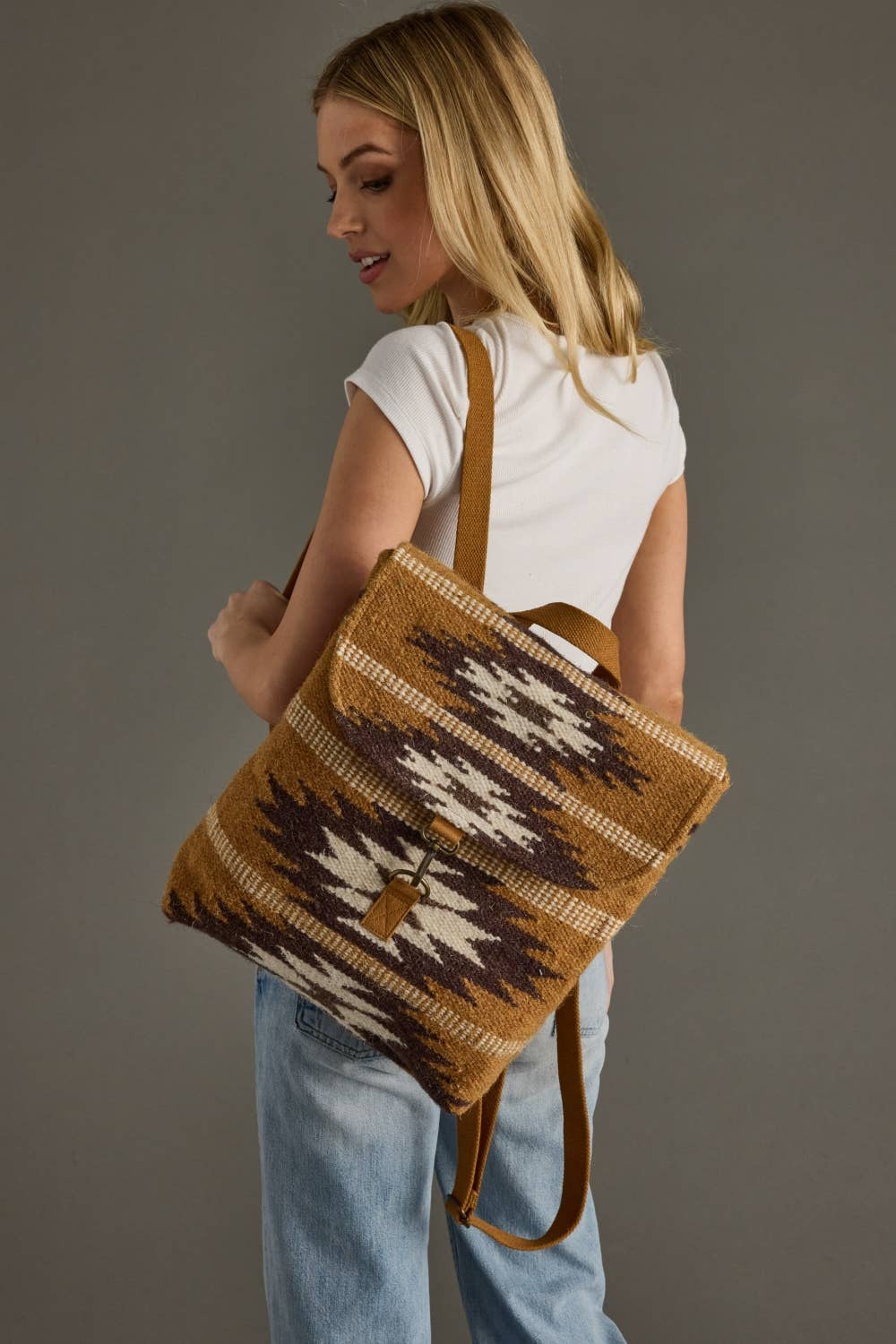 Western Backpack in Tan, Brown and Cream — view 3
