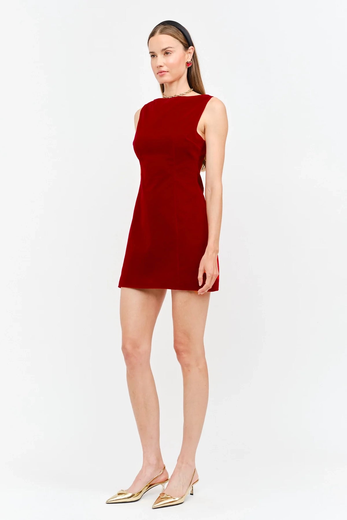 Carmine Velvet Mini Dress in Red