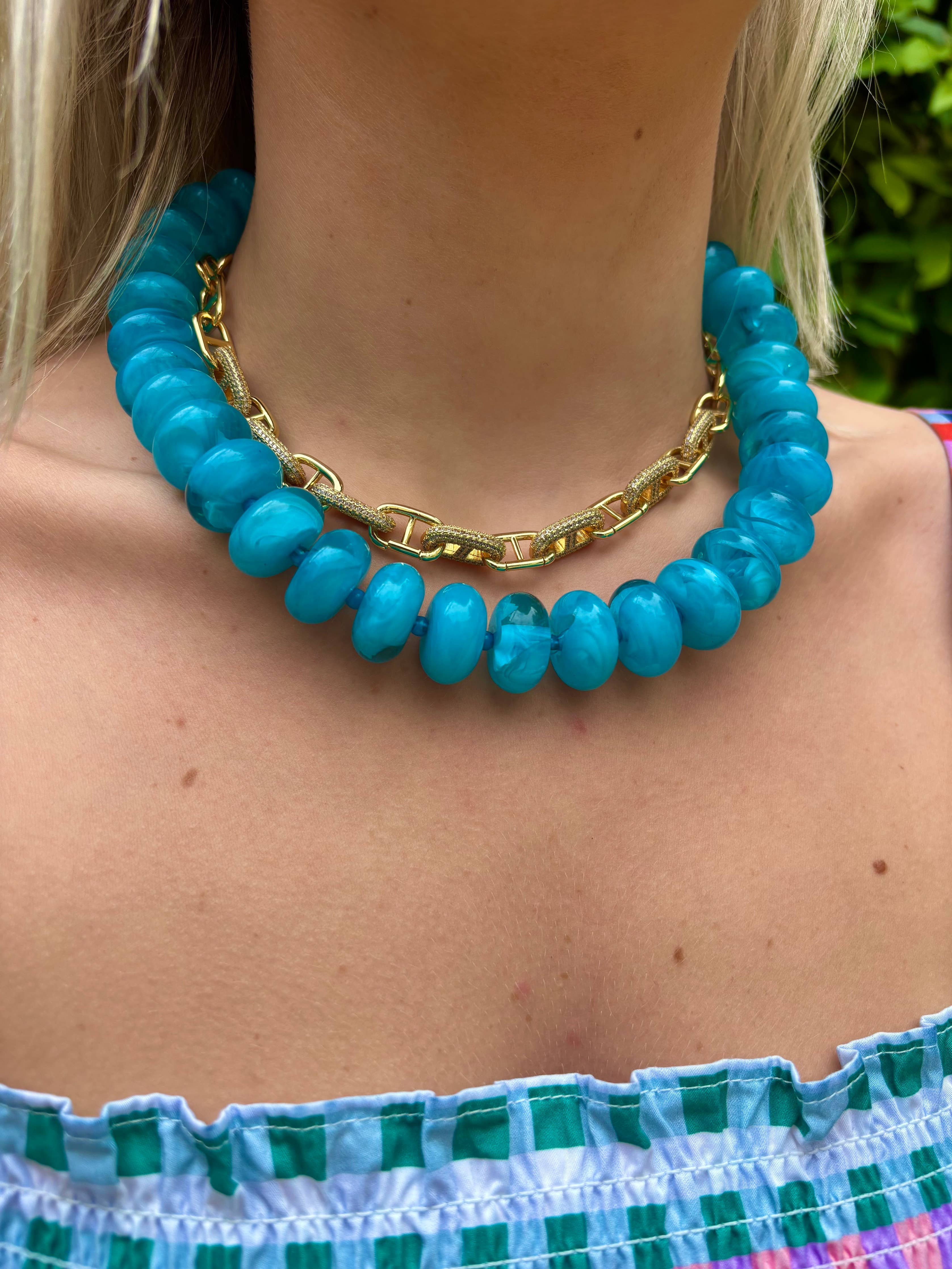 Bailey Chunky Beaded Necklace in Green — view 3