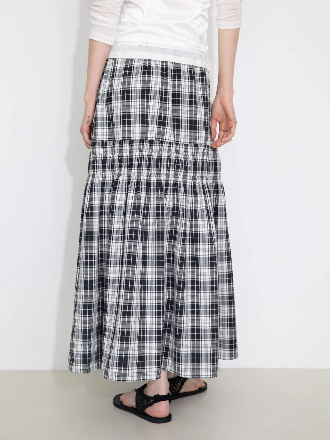 Elastic Drawstring High Waist Checked Skirt — view 6