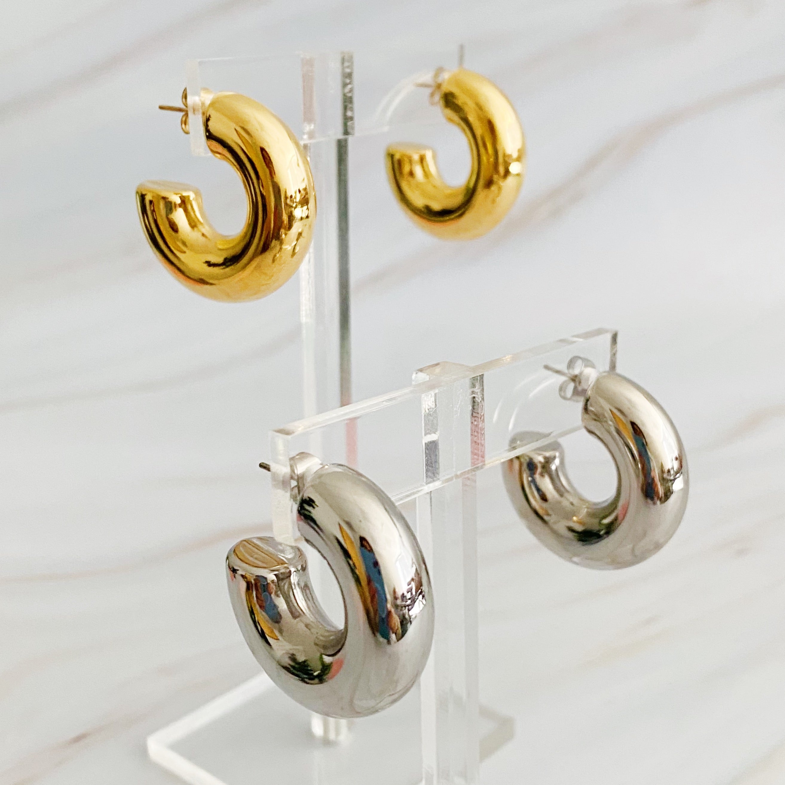 Polished Hollow Daily Hoop Earrings — view 7
