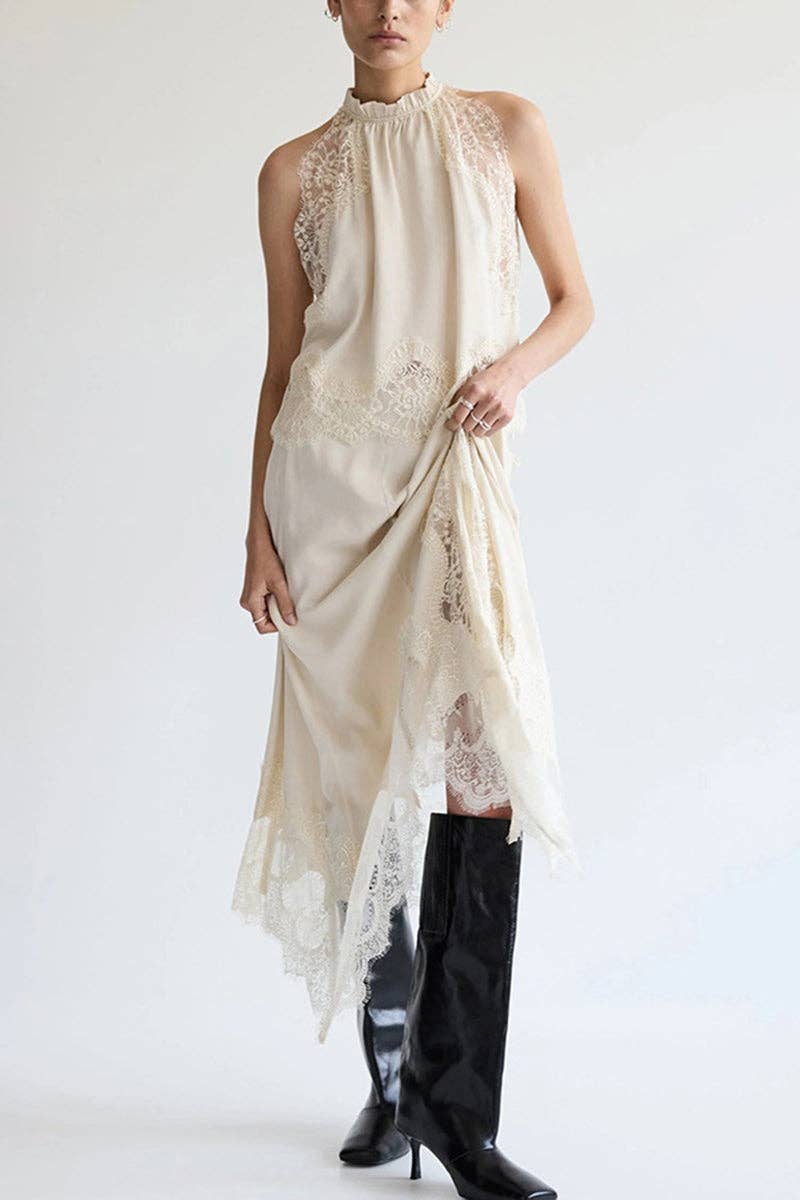 Lace Long Skirt Two-Piece Set in White