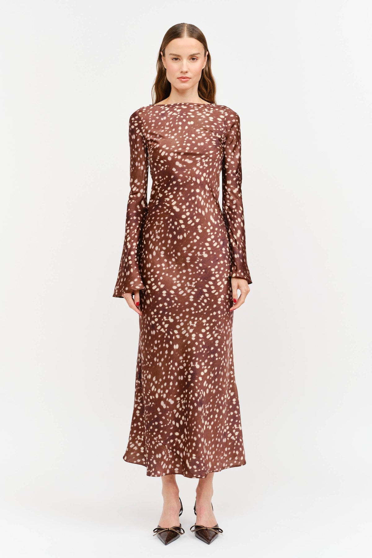 Georgie Satin Bias Cut Maxi Dress in Deer — view 3