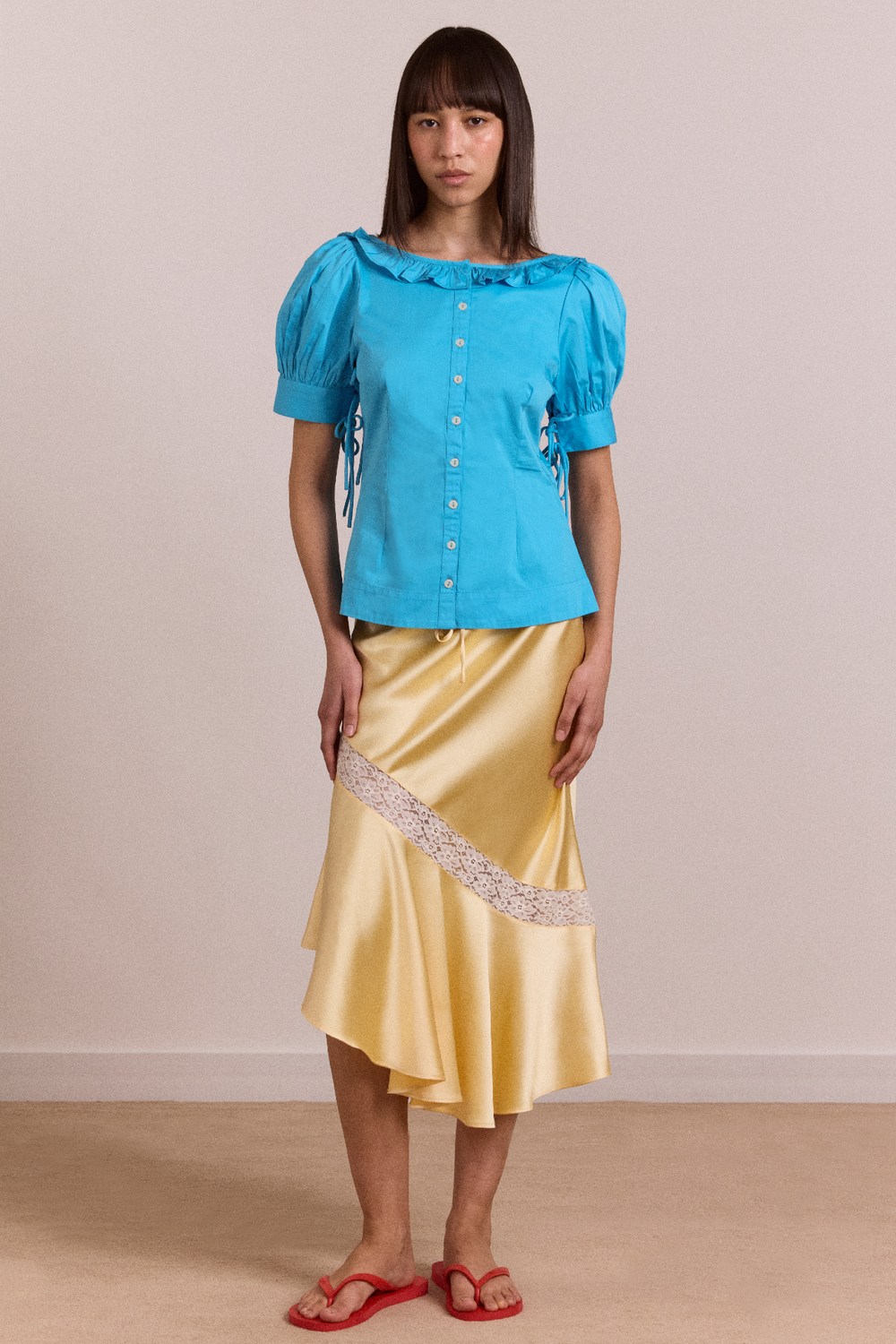 Delphia Satin Midi Skirt in Yellow