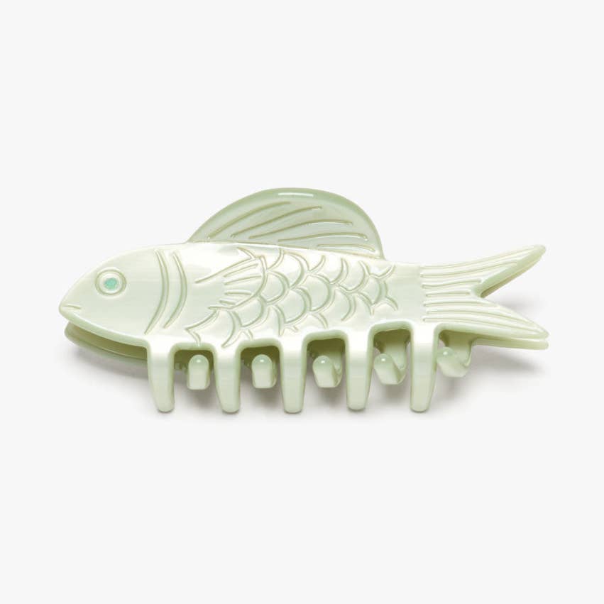 Jade Green Fish Mini Acetate Hair Claw Clip Opal Rhinestones
