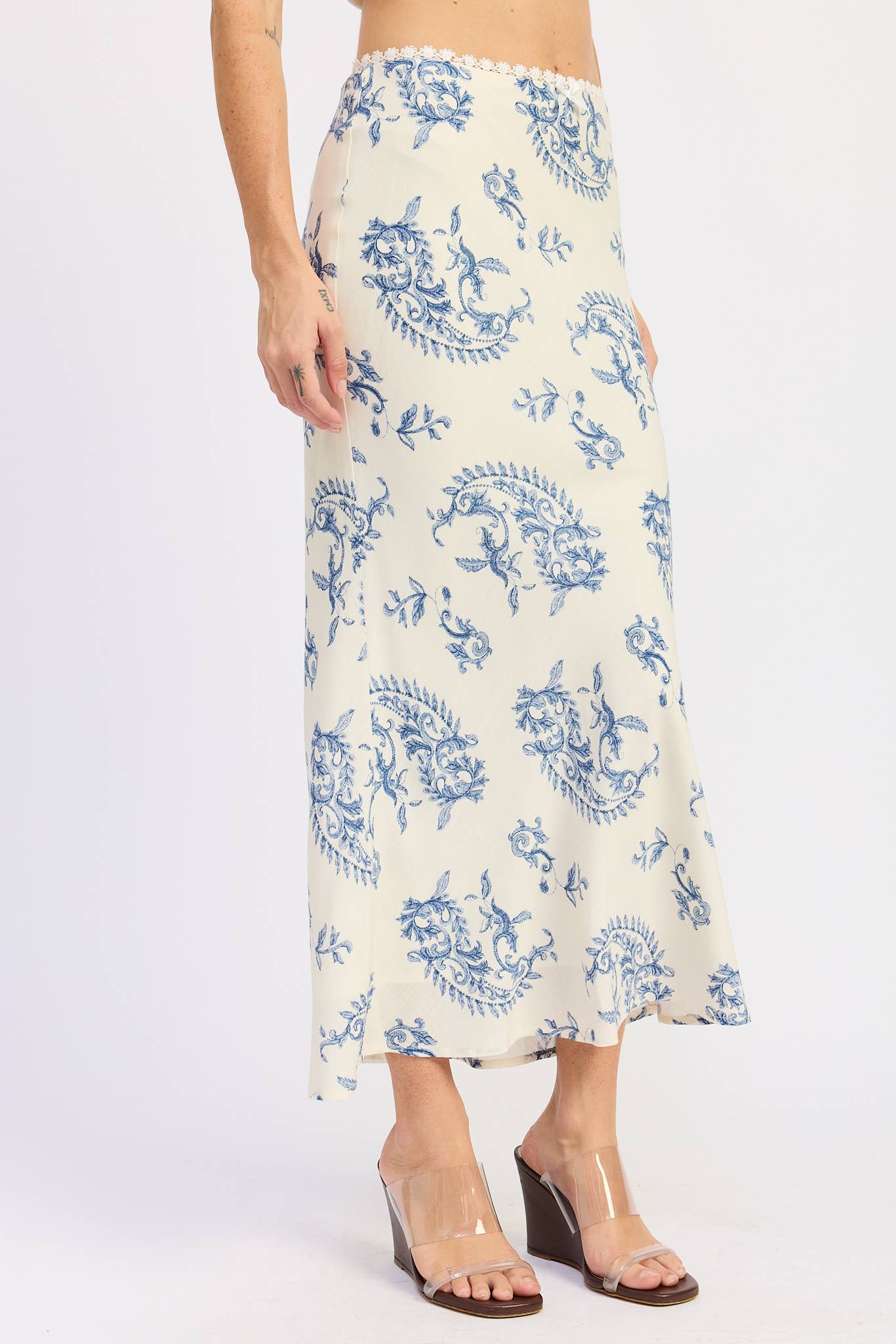 Mermaid Maxi Skirt with Lace Trim in Ivory Blue — view 6